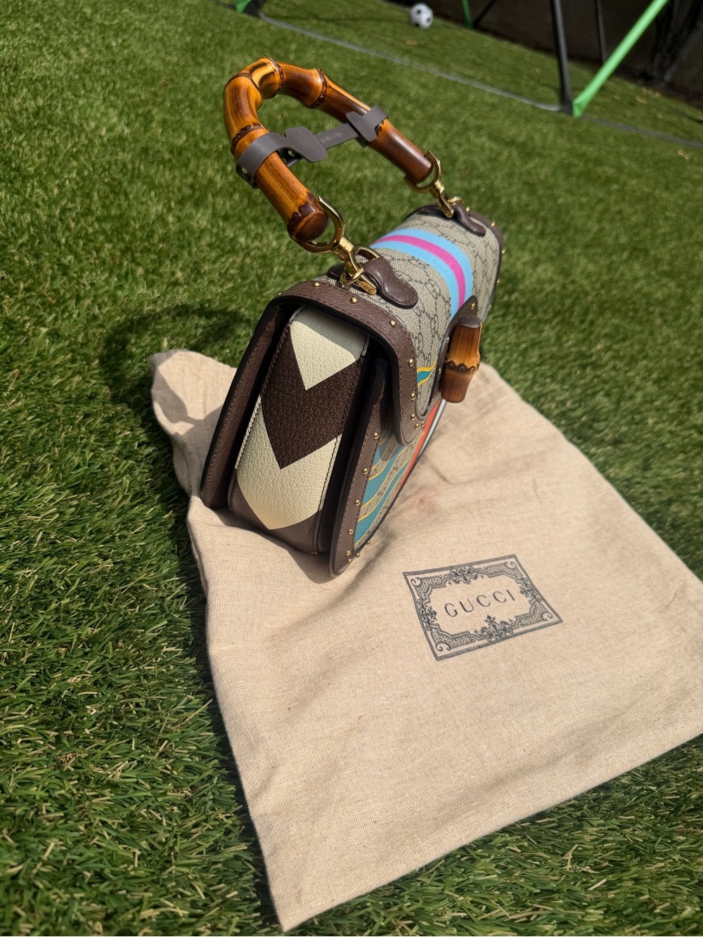 Gucci GG Supreme Studded Centennial Bamboo Top Handle Bag RARE LTD EDITION - Picture 4 of 5